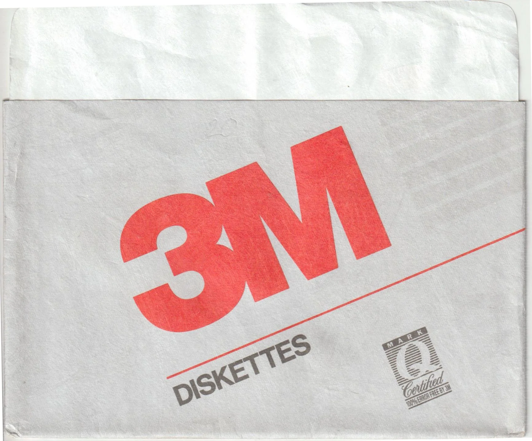 a vintage floppy disk sleeve from 3M. Cat. no.: 3M-525-010 - Front