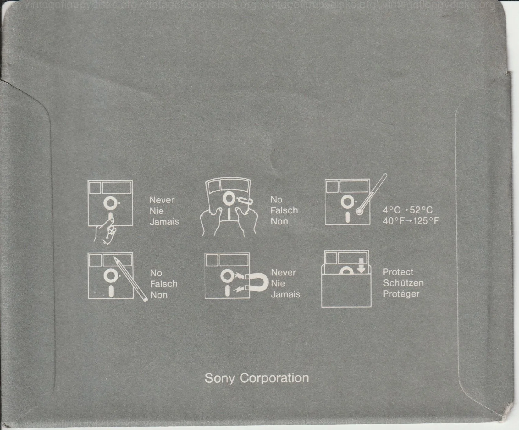 a vintage floppy disk sleeve from Sony. Cat. no.: S1-525-001 - Back