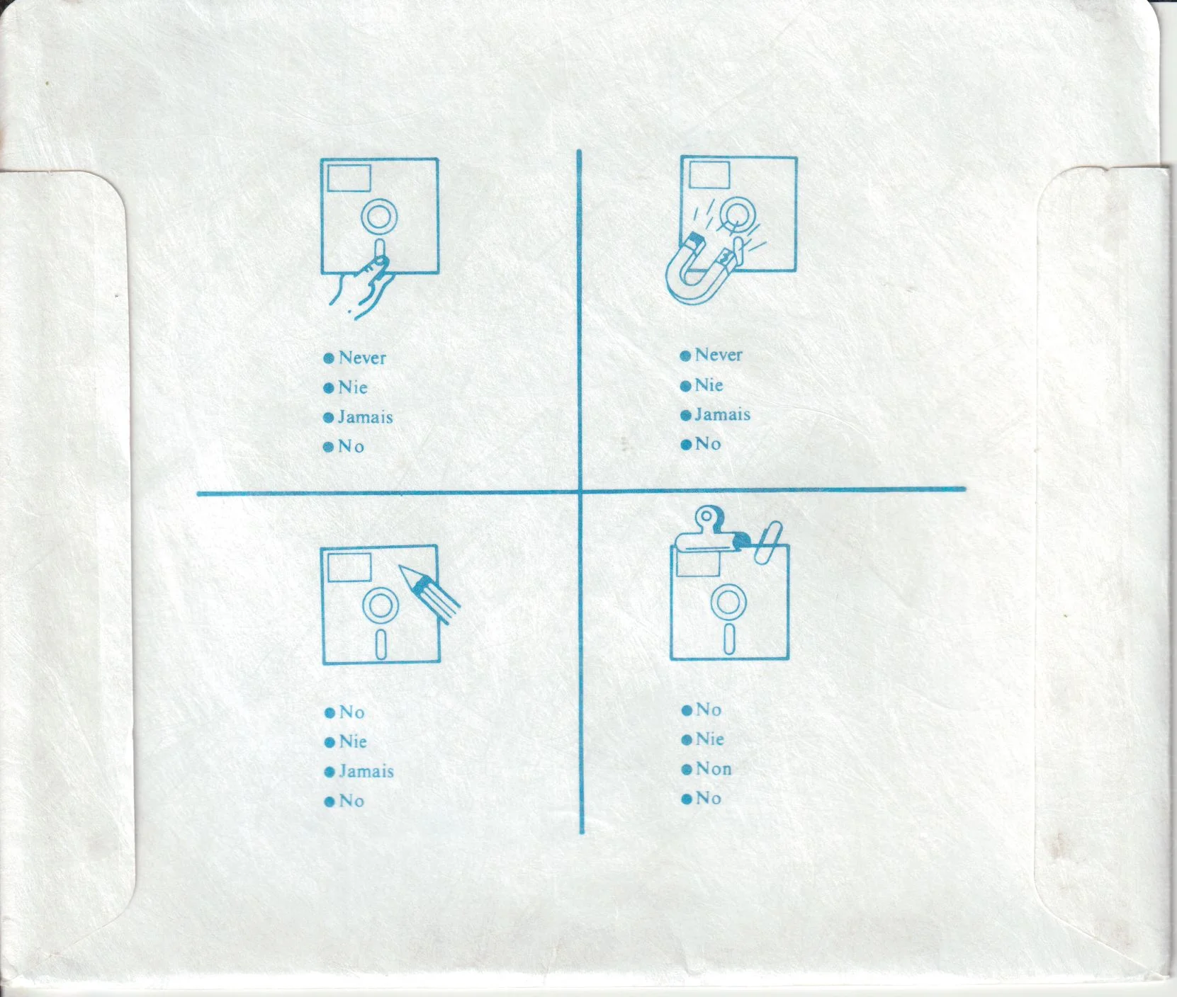 a vintage floppy disk sleeve from D-Link. Cat. no.: D18-525-001 - Back