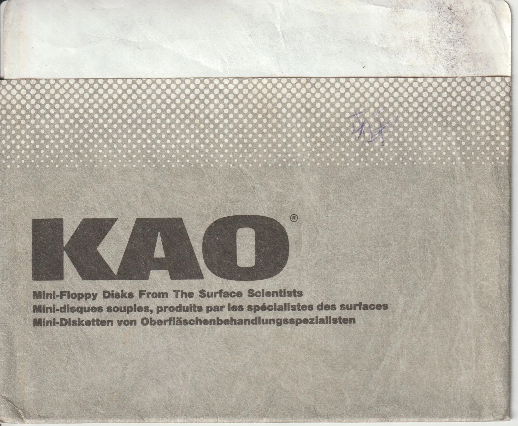 a vintage floppy disk sleeve from KAO. Cat. no.: K1-525-001 - Front